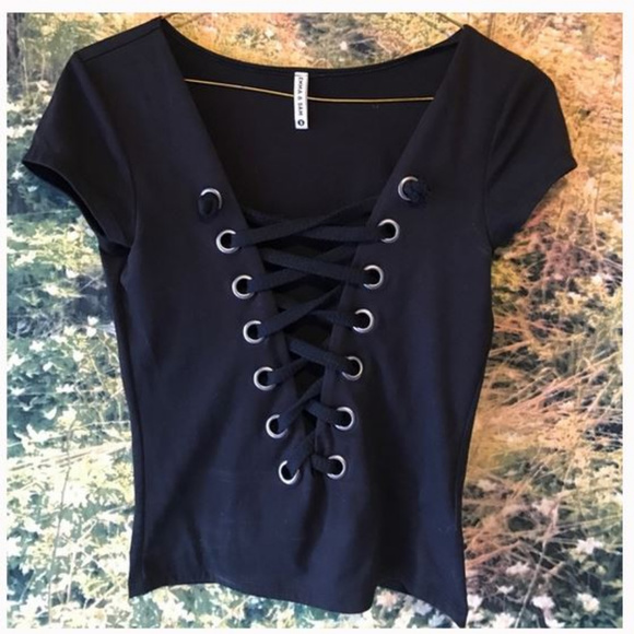 LF deep V Lace Up Shirt - Picture 3 of 3